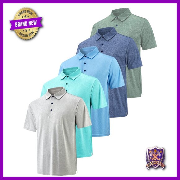 3 Pack Dry Fit Performance Polo Shirts Men's Slim Fit Moisture Wicking